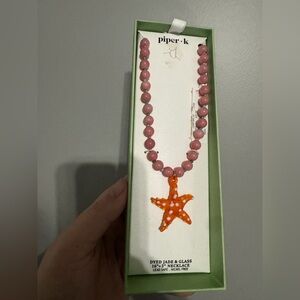 Piper Kids Necklace with Pink Beads and Orange Starfish
